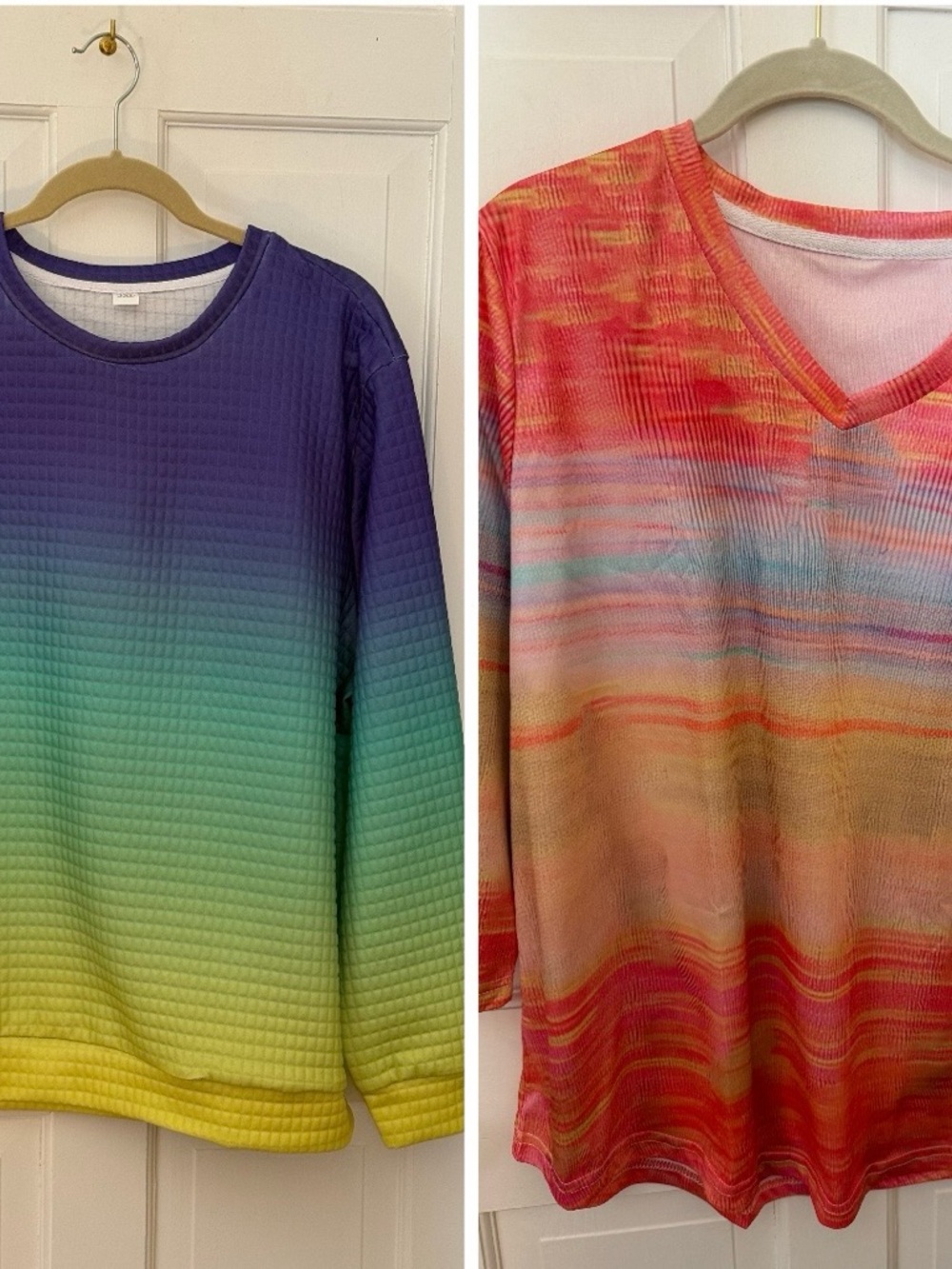 2-Gradient Ombre Knit Tops - Purple/Green/Yellow & Pink/Orange/Multi